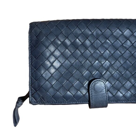 Bottega Veneta Intrecciato Woven Leather French Wallet In Soft Blue Classic - Picture 2 of 12